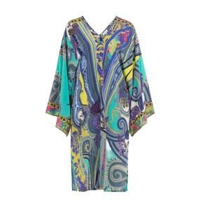 ETRO Silk Printed Kaftan Dress Paisley Vneck Draped Sleeve Multi 44 M US 8